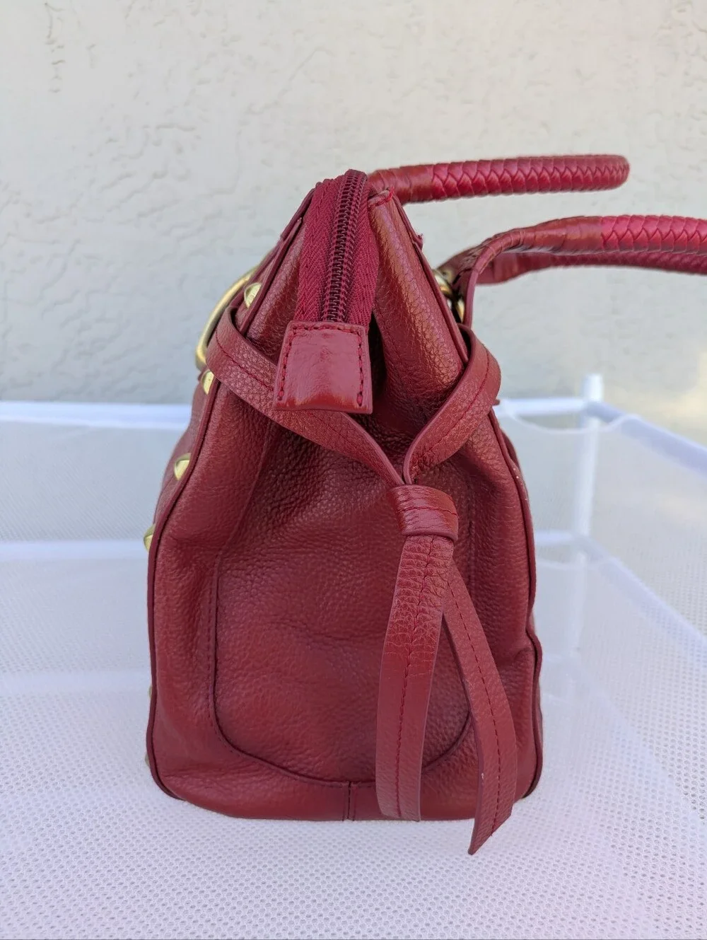Sharif 1827 Red Leather Panther Hardware Satchel Tote Bag Y2K VTG